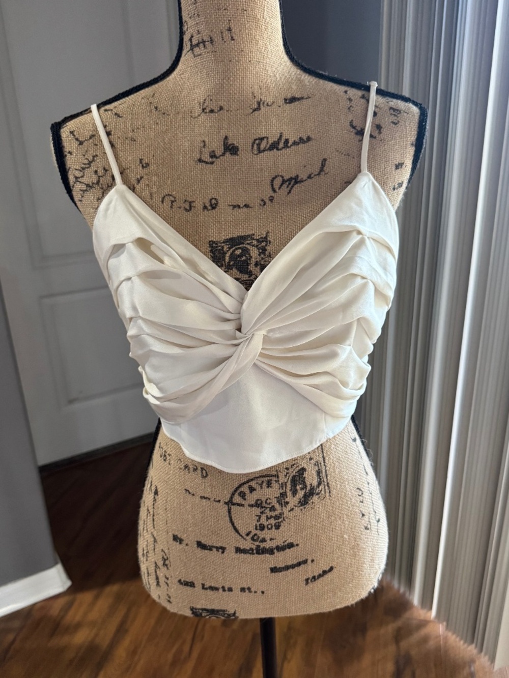 Express Ivory Satin Twist Front Crop Top Size Medium